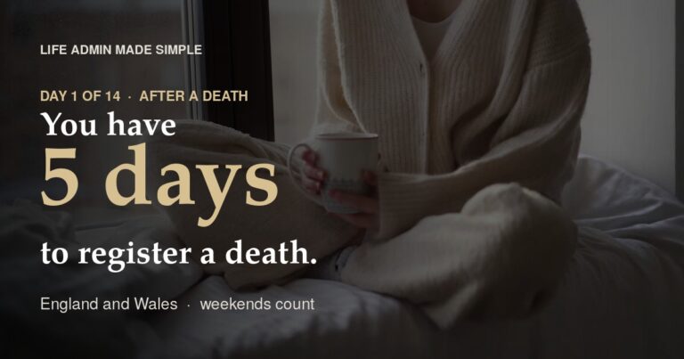 Day 1 of 14: you have 5 days to register a death in England and Wales