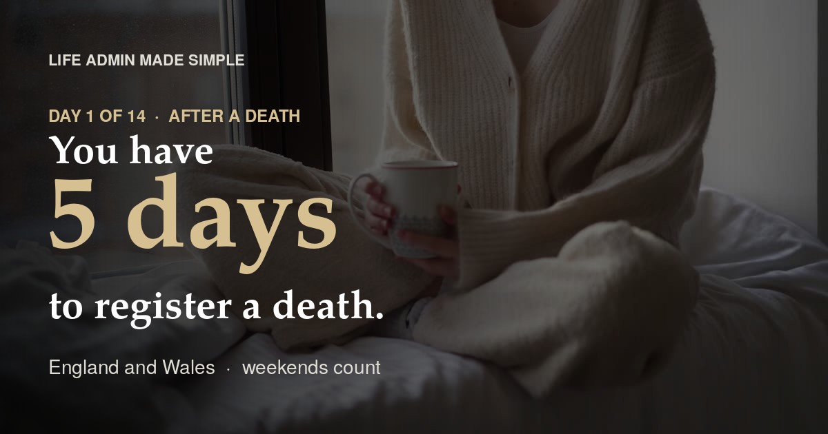 Day 1 of 14: you have 5 days to register a death in England and Wales
